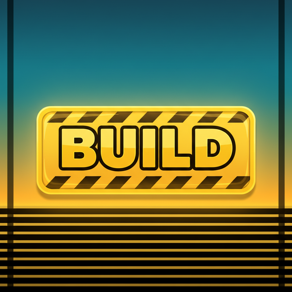 Bouton BUILD de Tower Rush avec rayures jaunes et noires de chantier