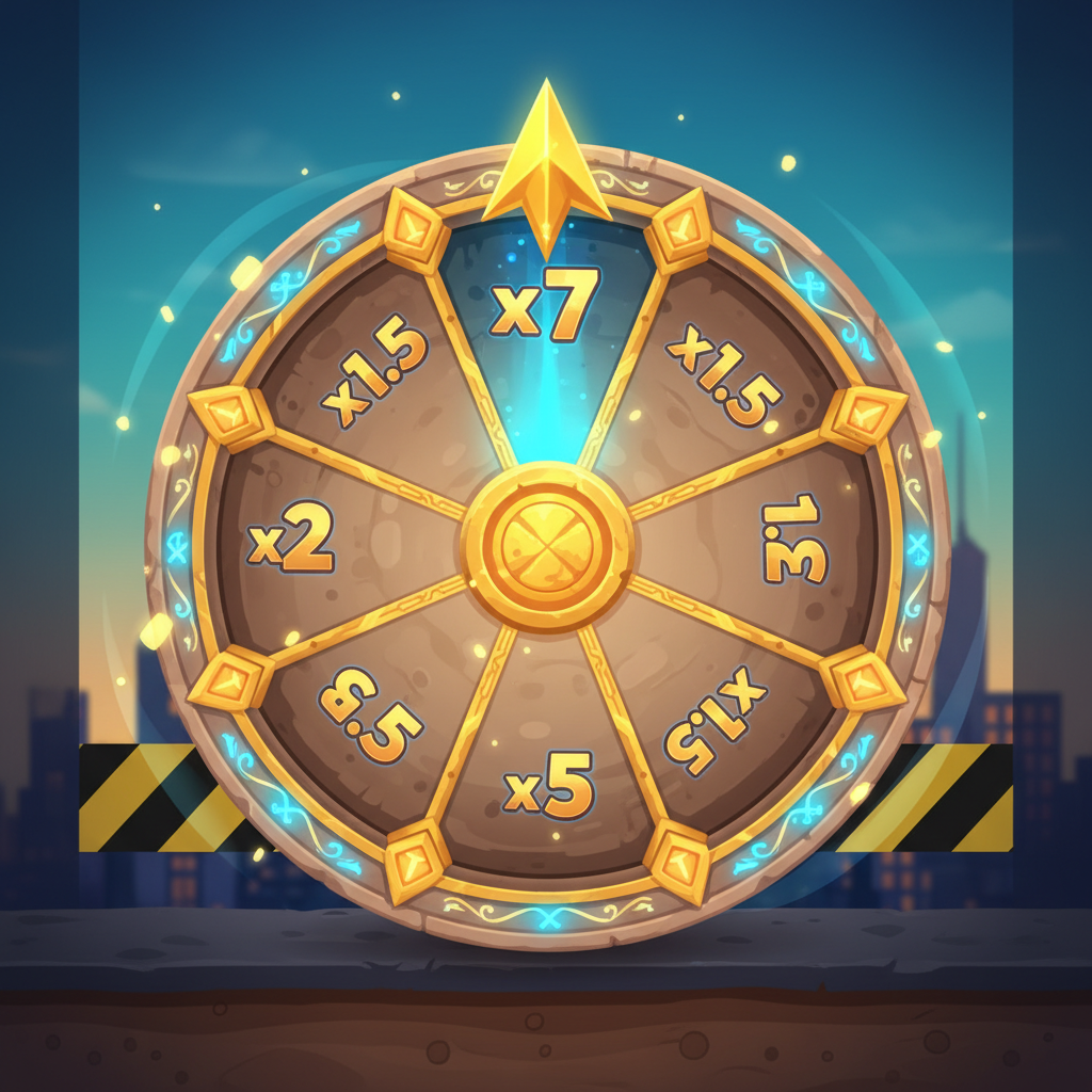 Roue de la fortune Temple Floor de Tower Rush avec multiplicateurs x1.5 x2 x3 x5 x7