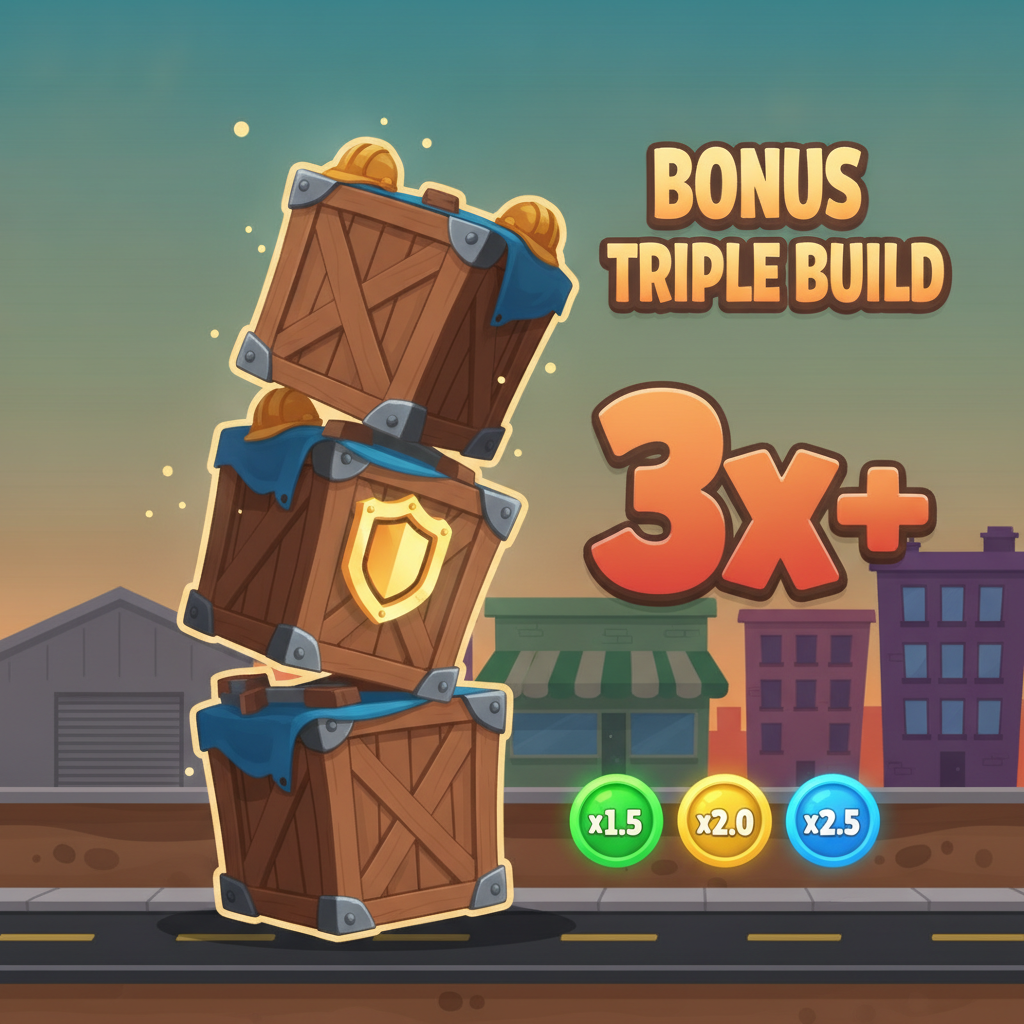 Bonus Triple Build de Tower Rush — trois étages posés automatiquement avec multiplicateur minimum garanti par étage
